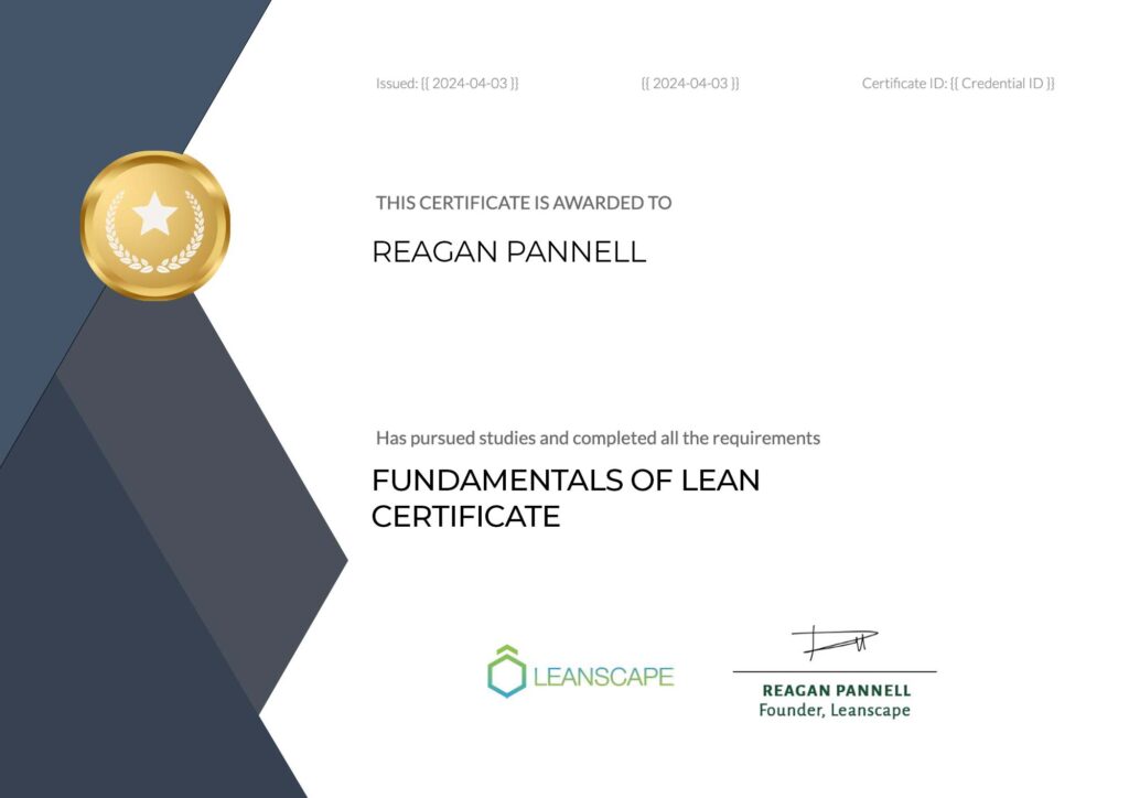 Fundamentals of Lean Certificate Example