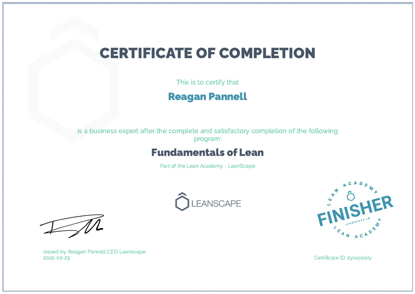 Fundamentals of Lean Certificate