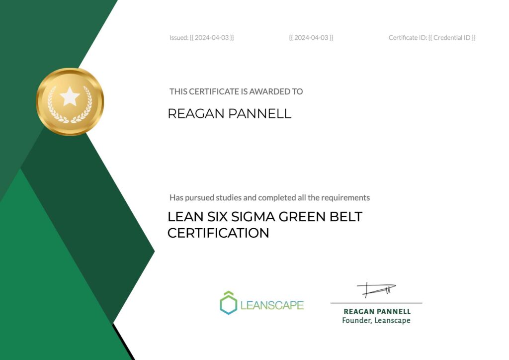 Leanscape Lean Six Sigma Green Belt Certificate