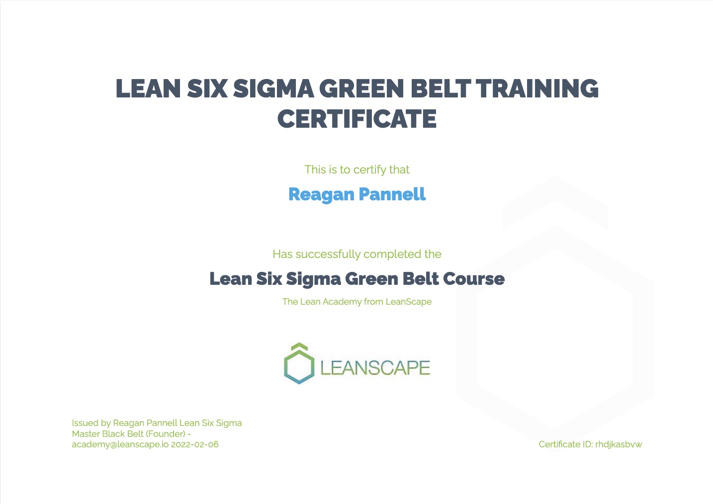 Lean Six Sigma Green Belt Certificate
