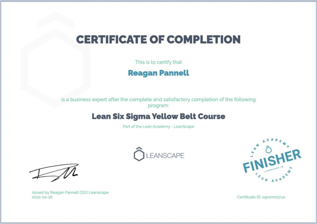 Lean Six Sigma Yellow Belt Certificate