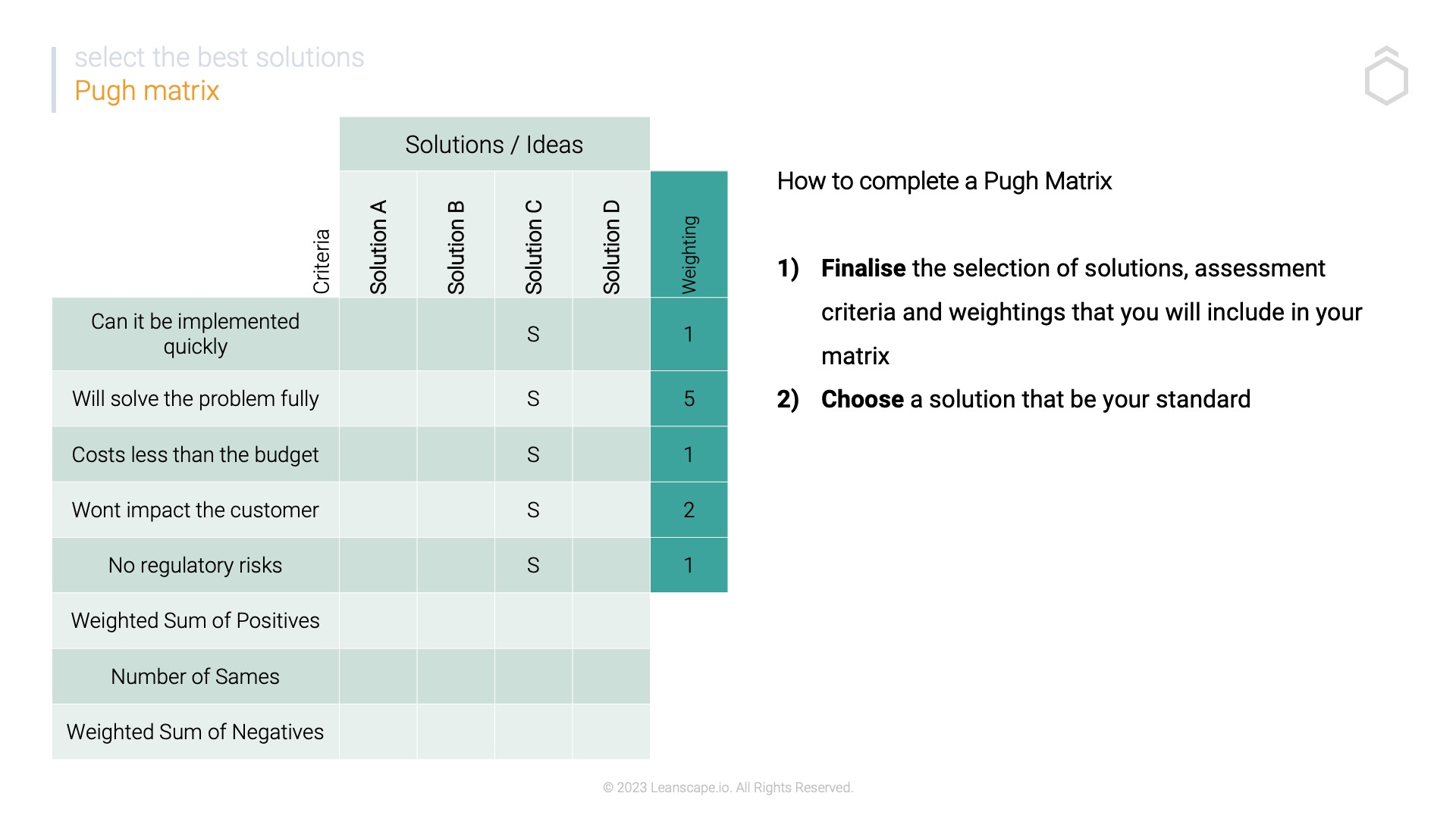Pugh Matrix - Step 2