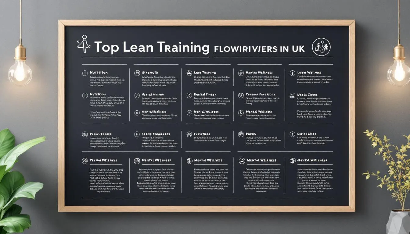 A list of top providers of lean training in the UK displayed on a bulletin board.