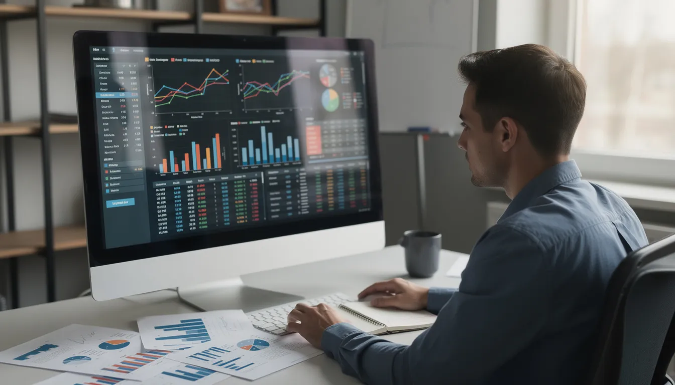 The image depicts a researcher intently analyzing statistical data on a computer screen, which displays various charts and graphs related to hypothesis testing and statistical significance. The researcher is likely evaluating the observed data to determine if there is a statistically significant difference between treatment groups, utilizing statistical methods to draw meaningful conclusions from the data analysis.
