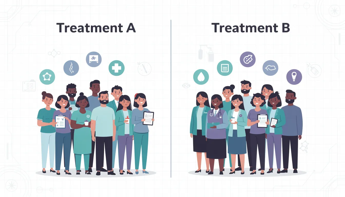 The image depicts two groups of people engaged in a research study, each representing different treatment conditions, highlighting the concept of hypothesis testing in scientific research. This visual emphasizes the importance of statistical significance and the potential for a statistically significant difference between the treatment groups.